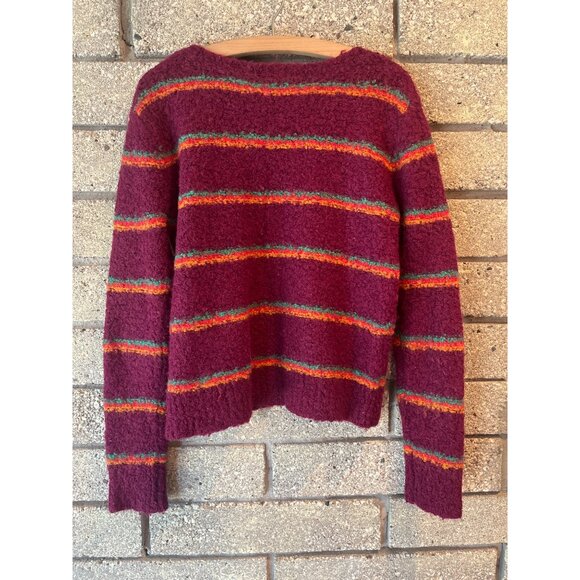 Madewell Womens Burgundy Striped Sweater With Alpaca Blend Long Sleeve Crewneck - Picture 5 of 6